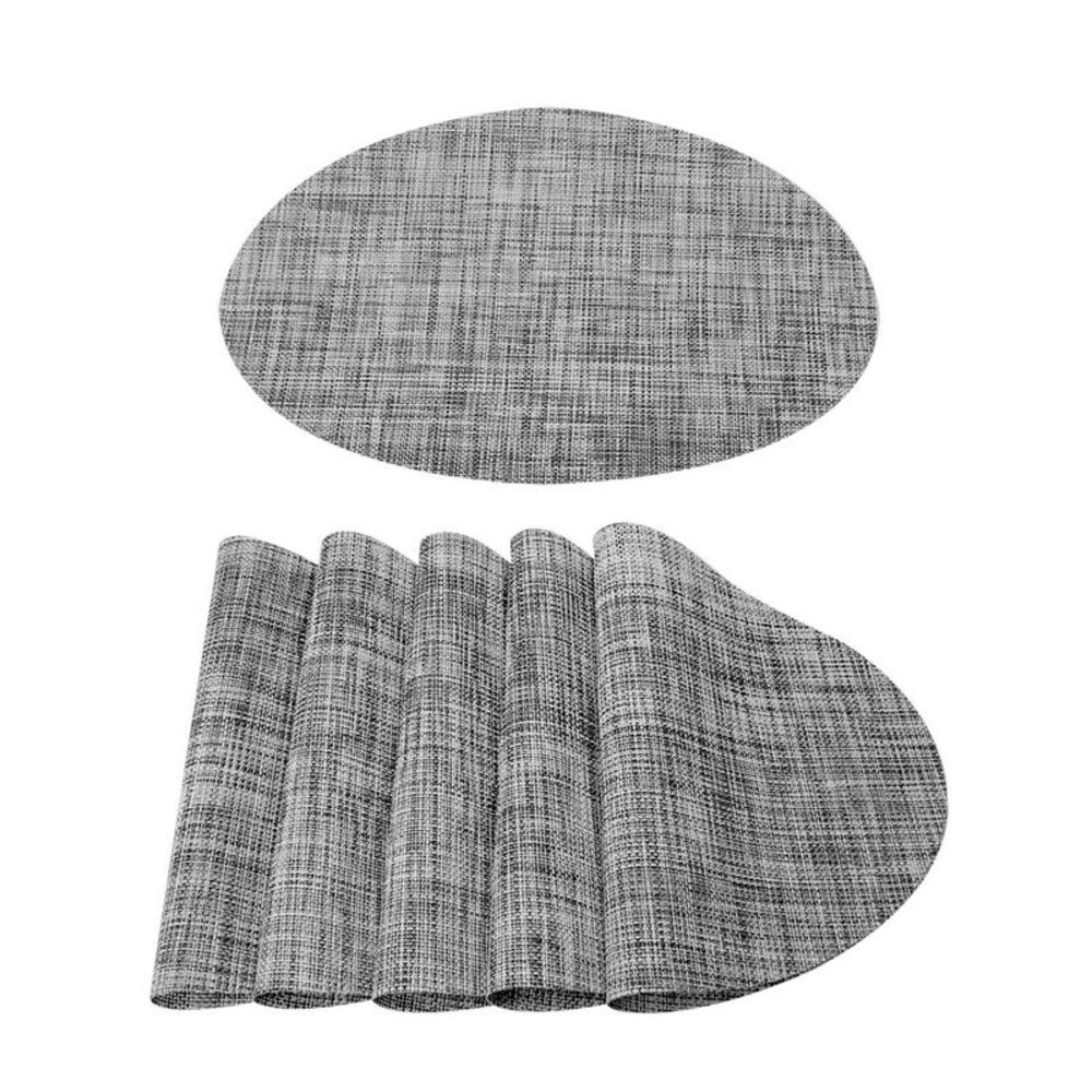 6pcs Washable Placemats Non-Slip Oval Mats for Dining Table Gray 18" x 12"